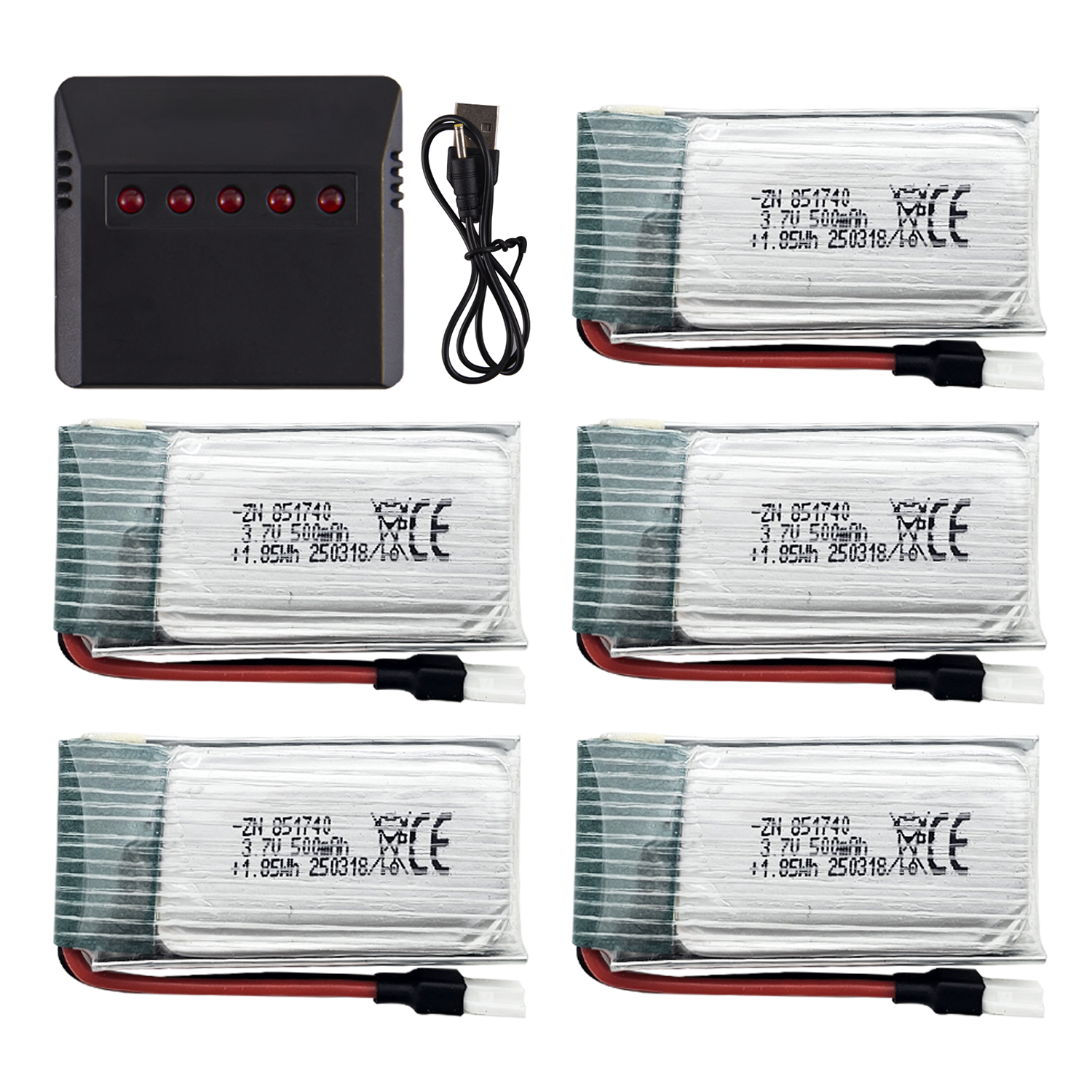5Pcs 3.7V 500mAh LiPo Batterie - Drone Charger reseña y precio